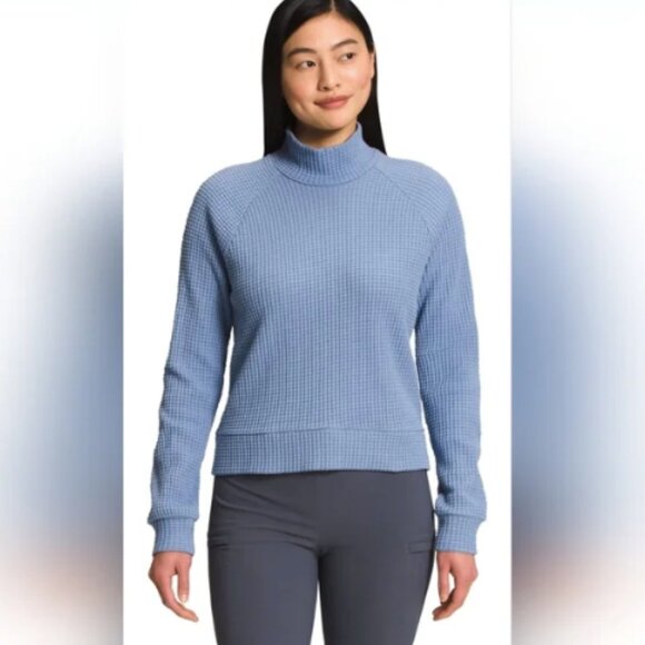 The North Face Women’s Chabot Mock Neck Sweater sky blue Color Size L Waffle - Picture 1 of 10